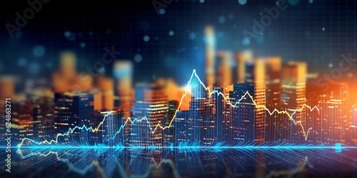 Chart of business data graph diagram and growth financial graphic report information on futuristic finance