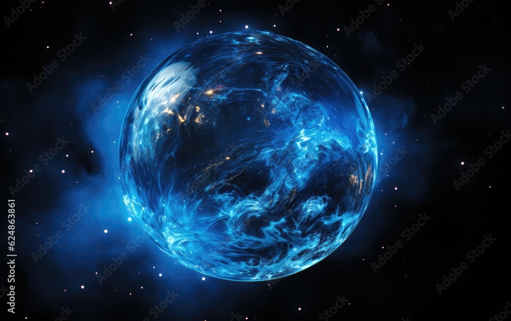 Naklejka premium Abstract blue glass ball at black background.
