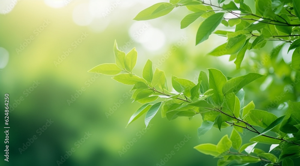 Closeup beautiful view of nature green leaves on blurred greenery tree background