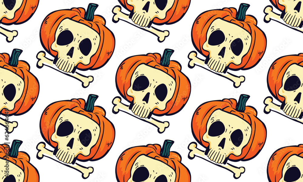 Obraz premium spooky pumpkins of Halloween seamless pattern background vector