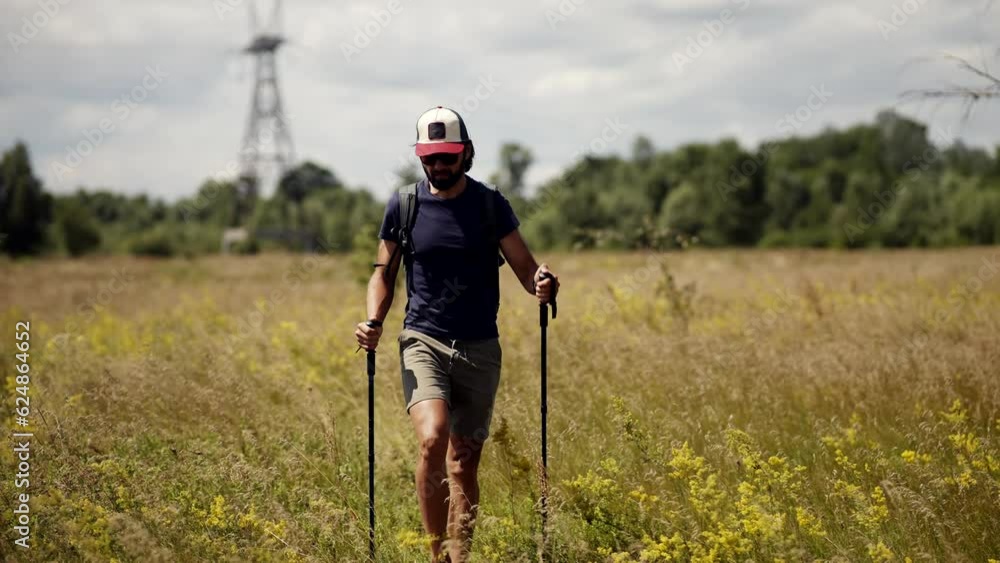 Traveling path with backpacks . Countryside trekking Traveling path with backpacks . Countryside trekking