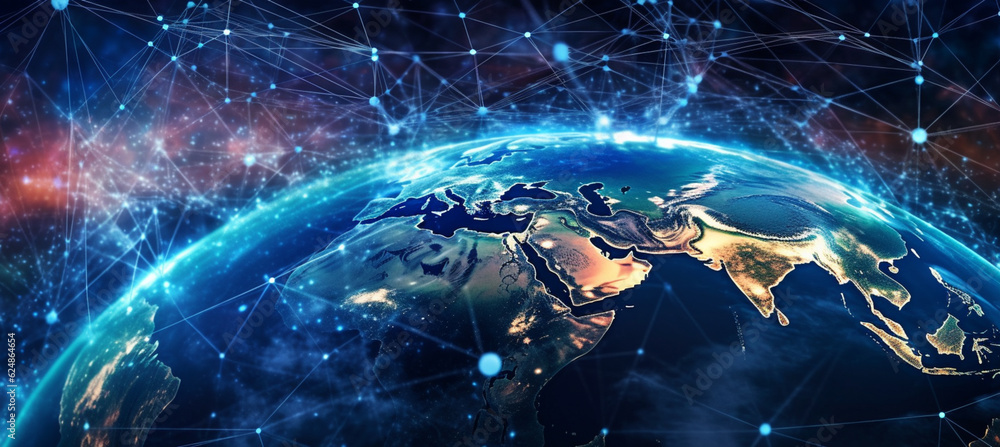 Communication technology for internet business. Global world network and telecommunication on earth Communication technology for internet business. Global world network and telecommunication on earth