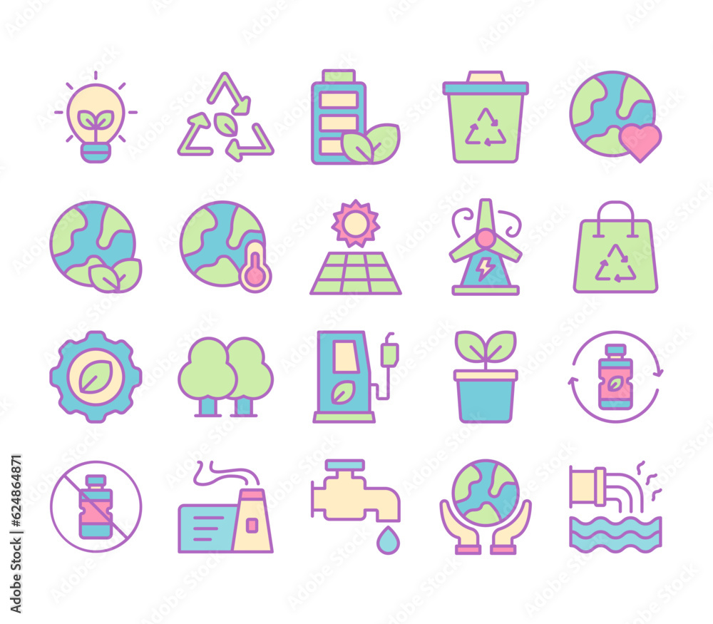 Ecology Icons Filled Outline Style for Any Purpose Ecology Icons Filled Outline Style for Any Purpose