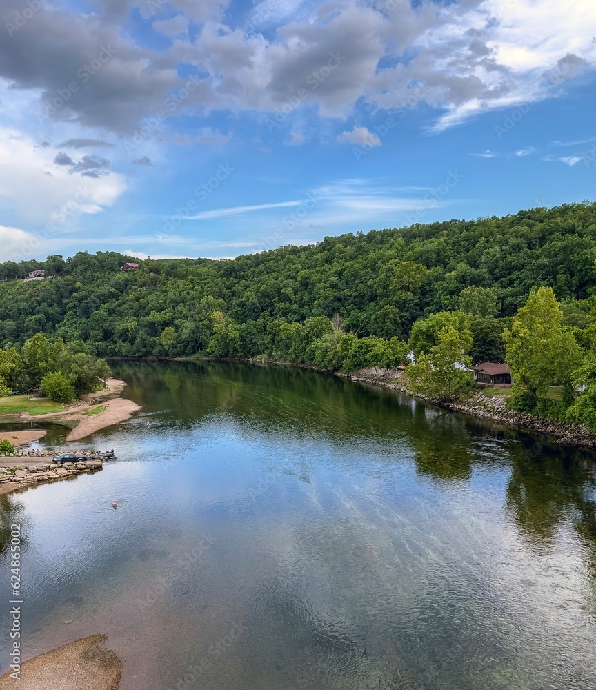 Looking out over the White River from the top of the historic Cotter Bridge in Cotter, AR