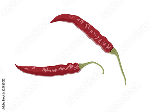 Dried chili peppers on a white background.