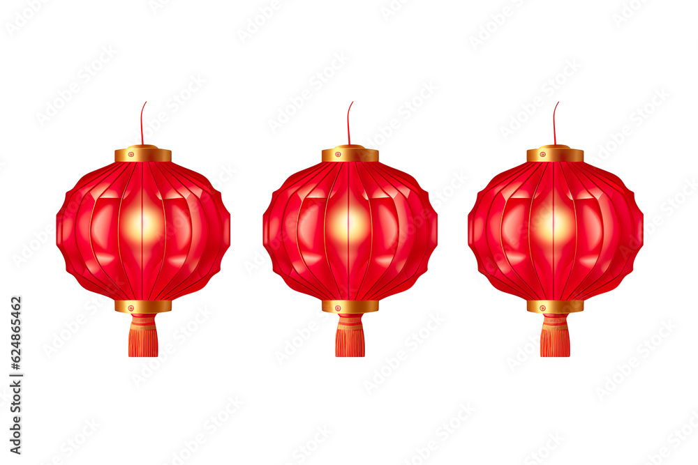 Obraz premium Chinese lanterns. Japanese asian new year red lamps festival 3d chinatown traditional realistic element