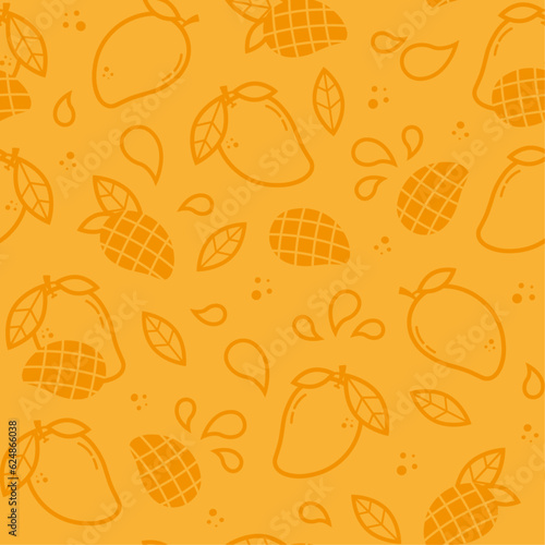 Mango vector seamless pattern in outline style. Fruit for package  kitchen design  fabric and textile