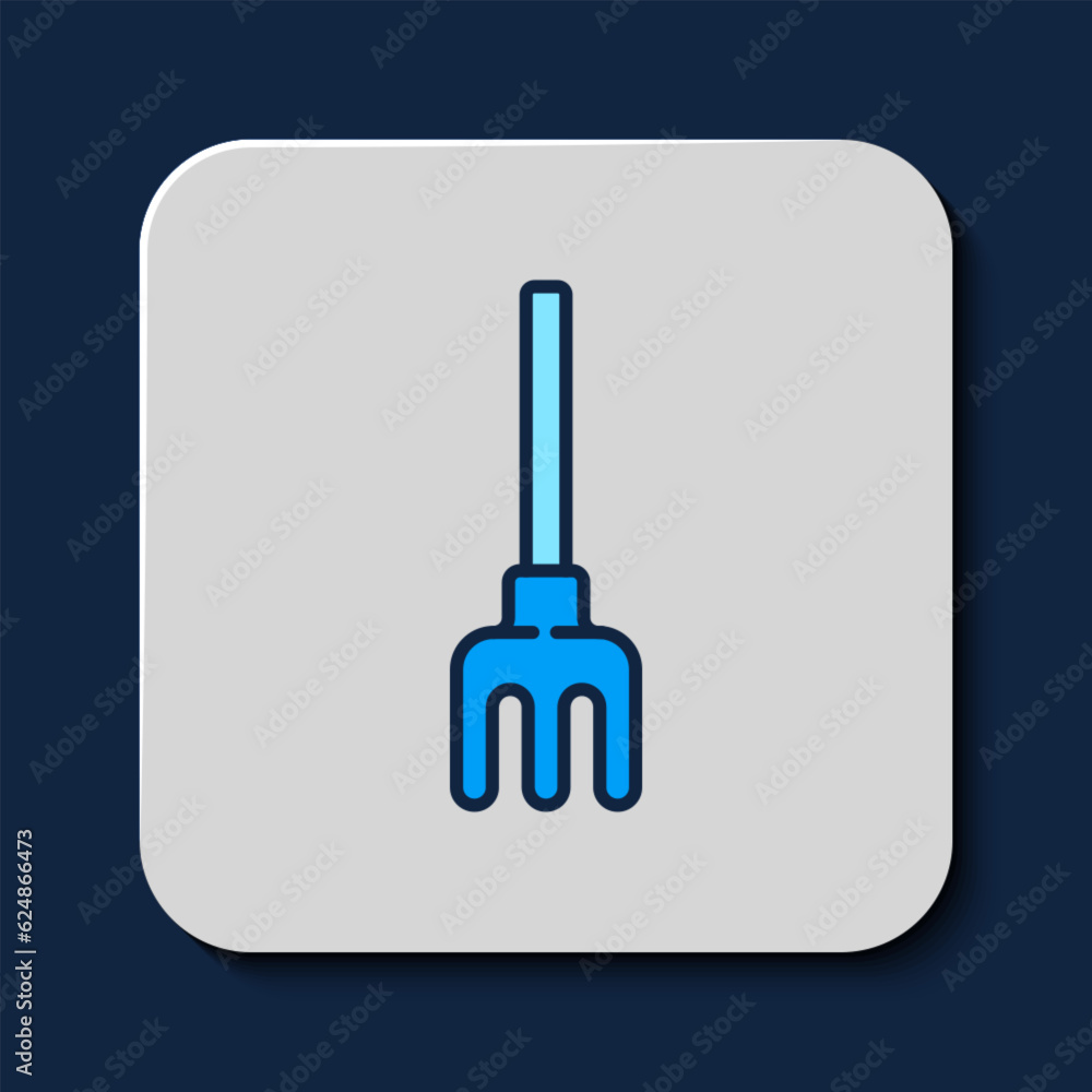 Filled outline Garden rake icon isolated on blue background. Tool for horticulture, agriculture, farming. Ground cultivator. Vector Filled outline Garden rake icon isolated on blue background. Tool for horticulture, agriculture, farming. Ground cultivator. Vector