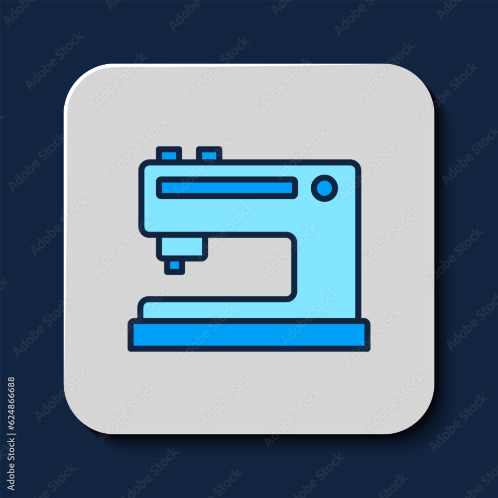 Filled outline Sewing machine icon isolated on blue background. Vector