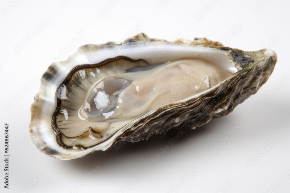 Naklejka premium Fresh raw oyster on white background. Generative AI