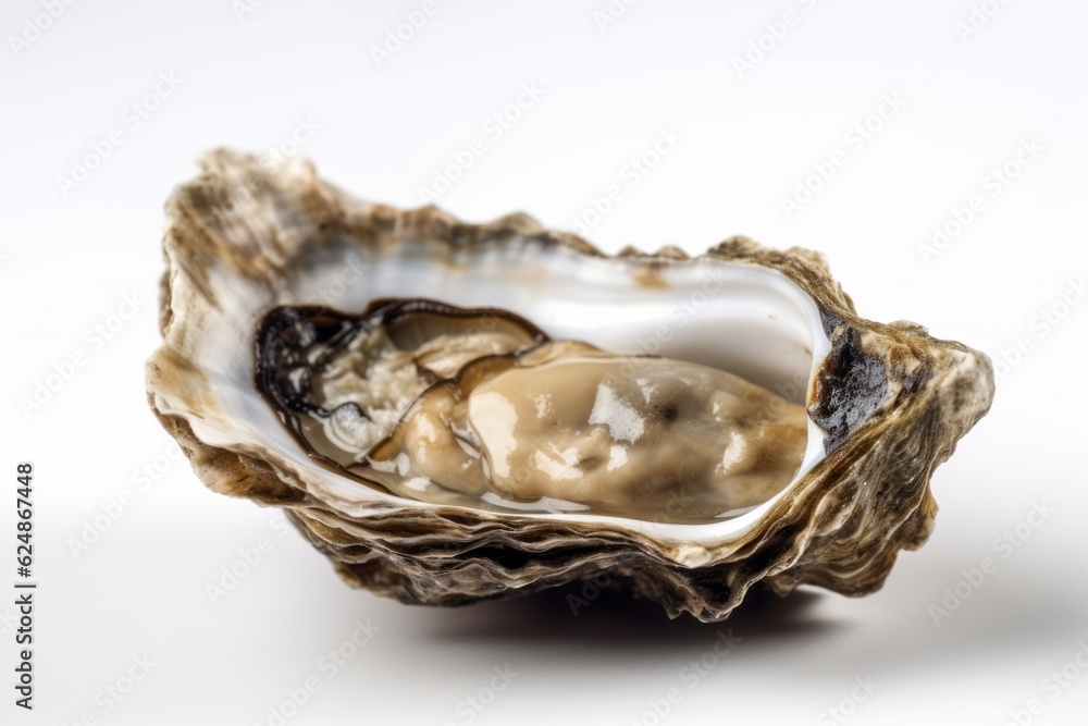 Fresh raw oyster on white background. Generative AI Fresh raw oyster on white background. Generative AI