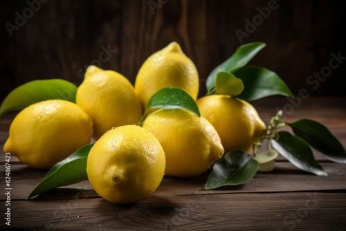 Fresh lemons on a wooden background. Generative AI