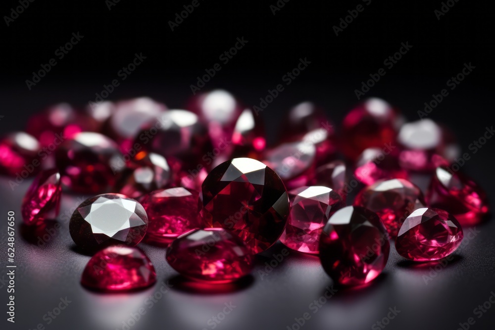 Many small ruby and diamond stones, luxury background. Generative AI Many small ruby and diamond stones, luxury background. Generative AI