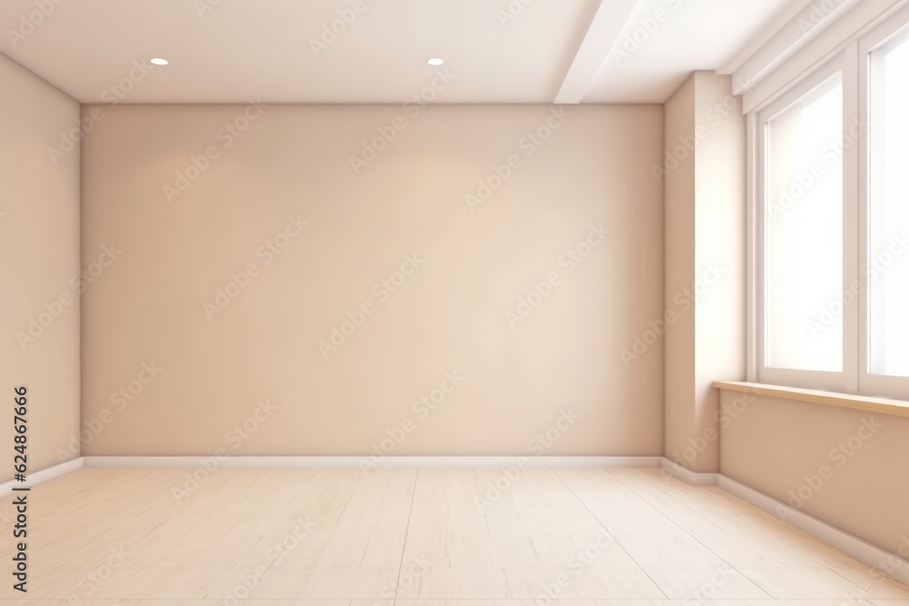 Fototapeta premium Minimalistic beige empty room. Generative AI