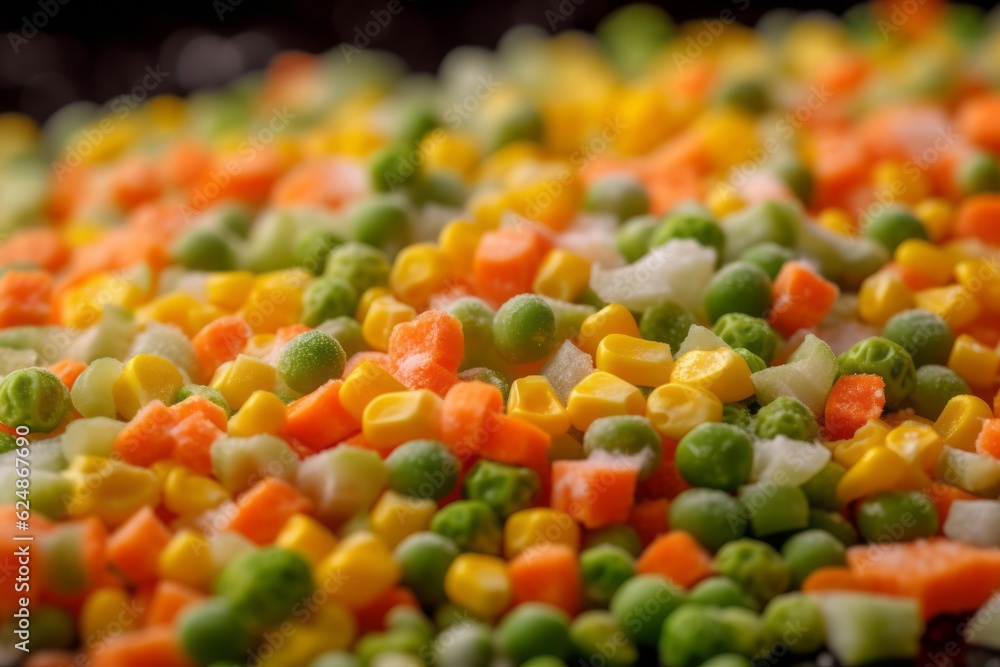 Mixed frozen vegetables, close up. Generative AI Mixed frozen vegetables, close up. Generative AI