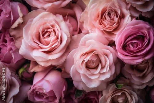 Pink roses bouquet  close up. Generative AI