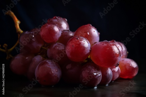 Bunch of grapes on black background. Generative AI