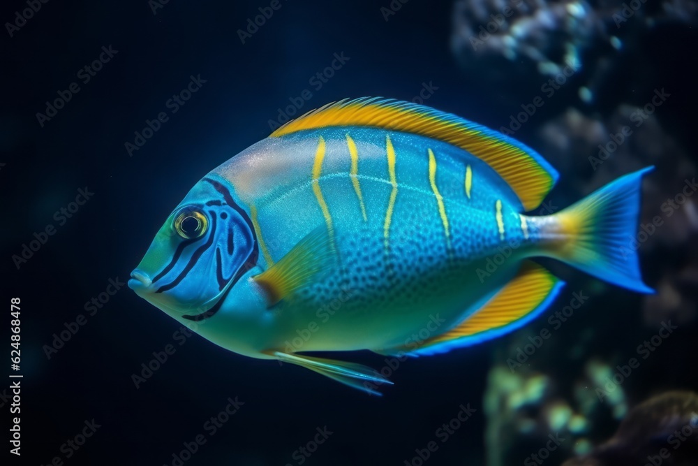 Tropical blue fish in underwater. Generative AI Tropical blue fish in underwater. Generative AI