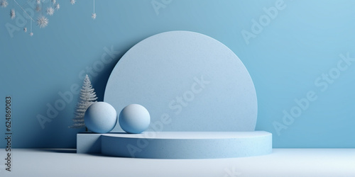 Empty light blue background and stand display or shelf with studio for showing