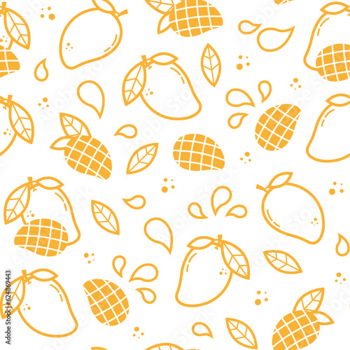 Mango vector seamless pattern in outline style. Fruit for package, kitchen design, fabric and textile