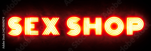 Adult glowing neon sex shop text banner