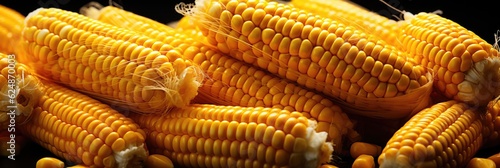 A Close Up Of A Pile Of Corn On The Cob. Corn On The Cob,Closeup Photography,Harvest Time,Farm Fields,Corn Use,Food Crafts. Generative AI photo