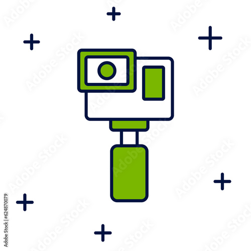 Filled outline Action extreme camera icon isolated on white background. Video camera equipment for filming extreme sports. Vector