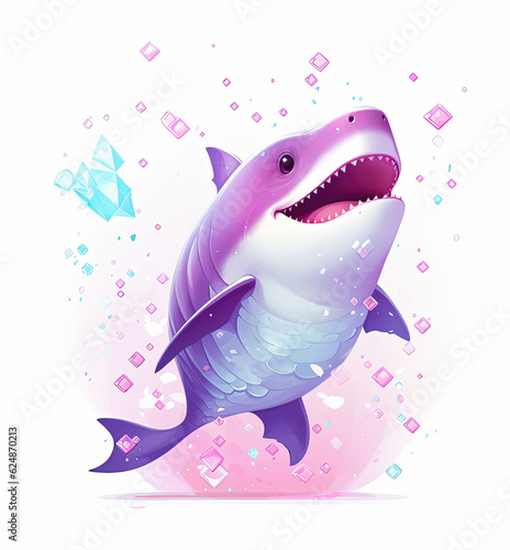cute cartoon shark with confetti sprinkles  a low poly illustration  adorable character  mascot  concept  digital art