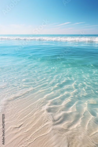 Des vagues océaniques d'un bleu doux se déroulent gracieusement sur une plage de sable fin, créant une scène apaisante et harmonieuse IA générative © Snoo