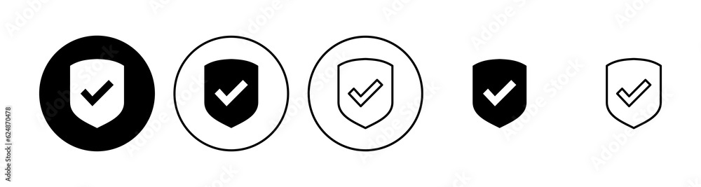 Shield check mark icon set. Protection approve sign. Safe icon vector Shield check mark icon set. Protection approve sign. Safe icon vector