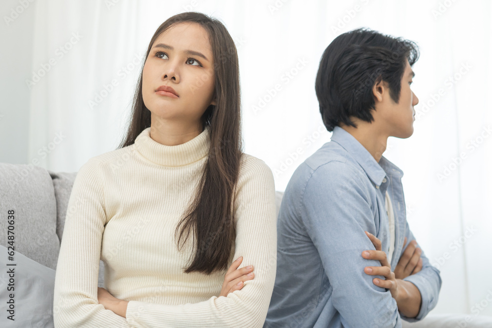 Breakup and depressed, asian young quarrel couple love fight relationship in trouble. Different people are emotion angry. Argue wife has expression, upset with husband. Problem of family people. Breakup and depressed, asian young quarrel couple love fight relationship in trouble. Different people are emotion angry. Argue wife has expression, upset with husband. Problem of family people.