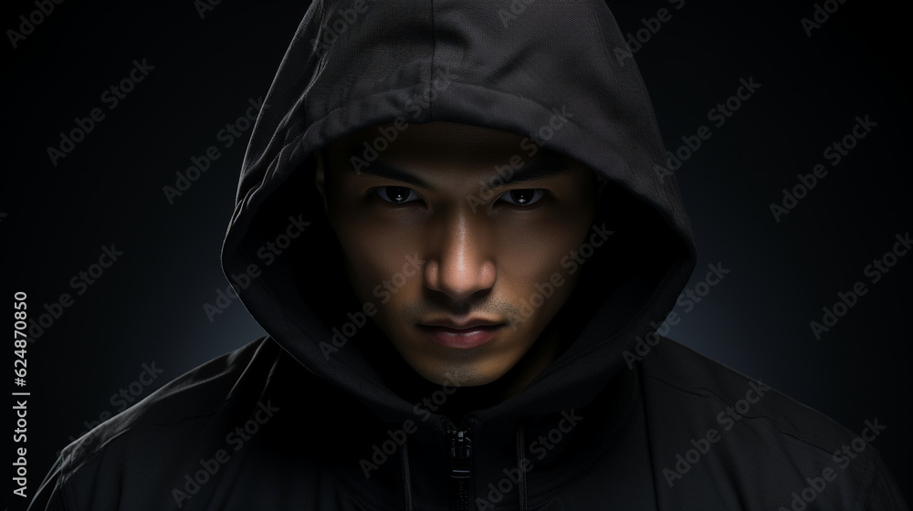 portrait of a man in hood. Generative Ai portrait of a man in hood. Generative Ai