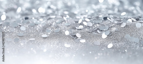 Glitter background in pastel delicate silver and white tones de-focused