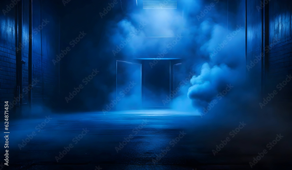 spotlights the concrete floor and studio room with smoke float up the interior texture background