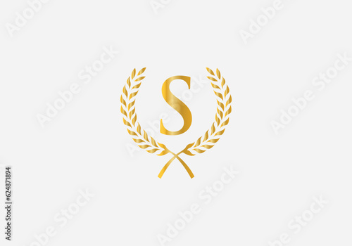 Laurel wreath logo and laurel wreath circle leaf icon vector design with letters. Laurel wreath leaf circle favicon and icon