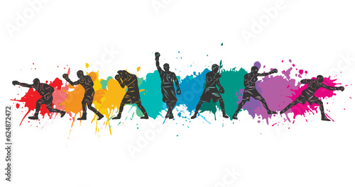  Colorful vector boxing illustration. Bright silhouettes of boxers men.	
