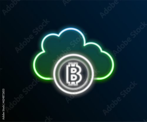Glowing neon line Cryptocurrency cloud mining icon isolated on black background. Blockchain technology, bitcoin, digital money market, cryptocoin wallet. Colorful outline concept. Vector