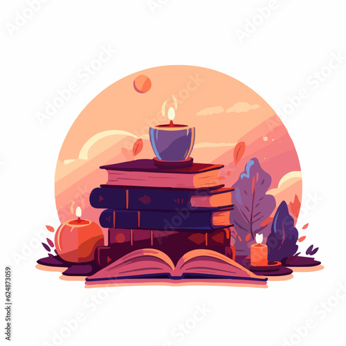 T SHIRT PRINT BOOK WITH LIGHT CANDLE VECTOR