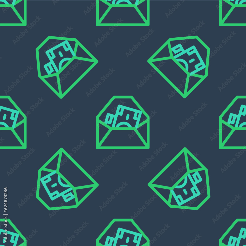 Line Envelope with coin dollar symbol icon isolated seamless pattern on blue background. Salary increase, money payroll, compensation income. Vector Line Envelope with coin dollar symbol icon isolated seamless pattern on blue background. Salary increase, money payroll, compensation income. Vector