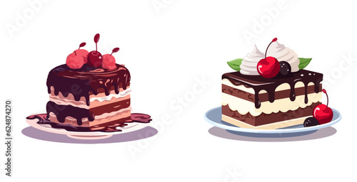 sweet cakes slices pieces vector illustration blackforest cheesecake tiramisu chocolate