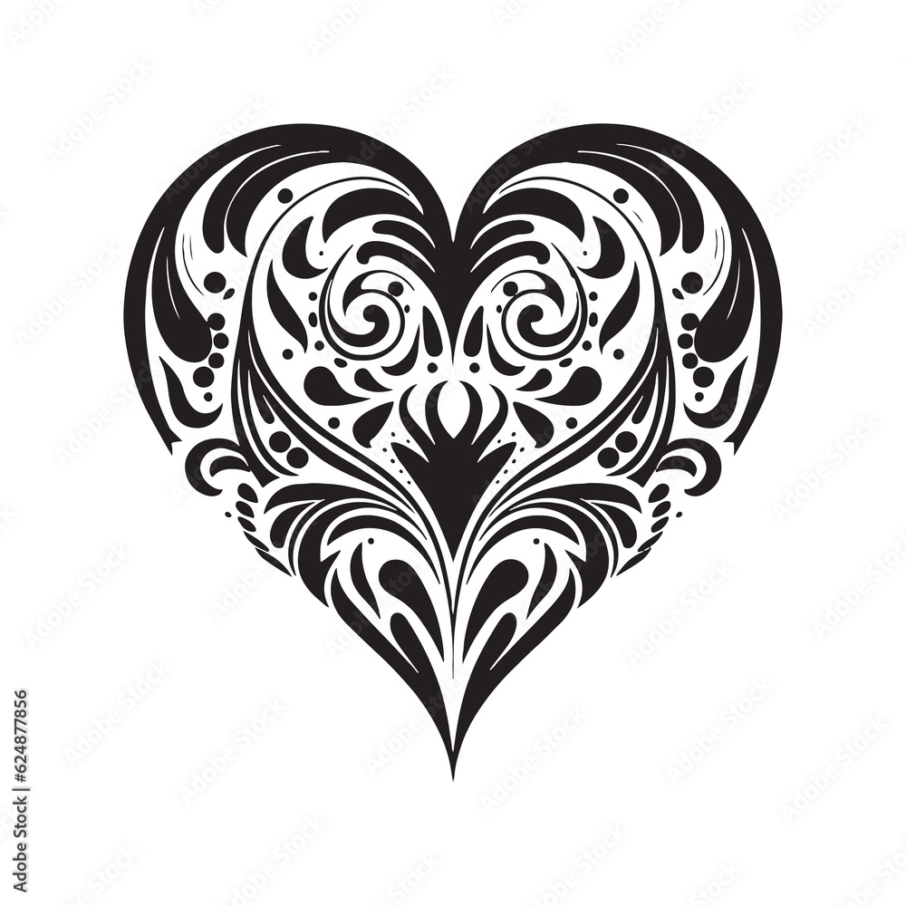 Artistic heart-shape. Heart from the elements of the ornament, drawn by a black line. Happy Valentines day. Wedding. Elegant. Artistic heart-shape. Heart from the elements of the ornament, drawn by a black line. Happy Valentines day. Wedding. Elegant.