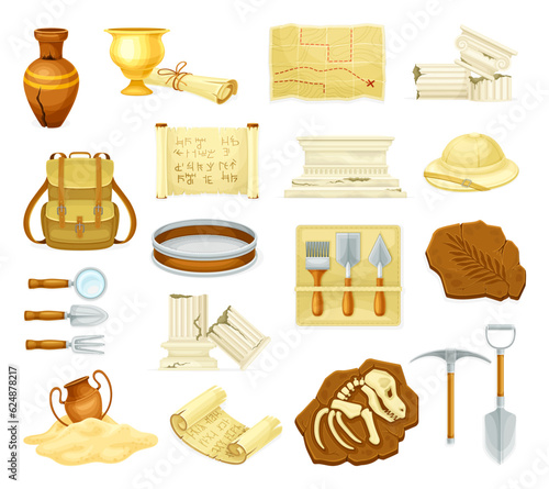 Archeological Tools and Ancient Artifacts for Exploration Vector Set