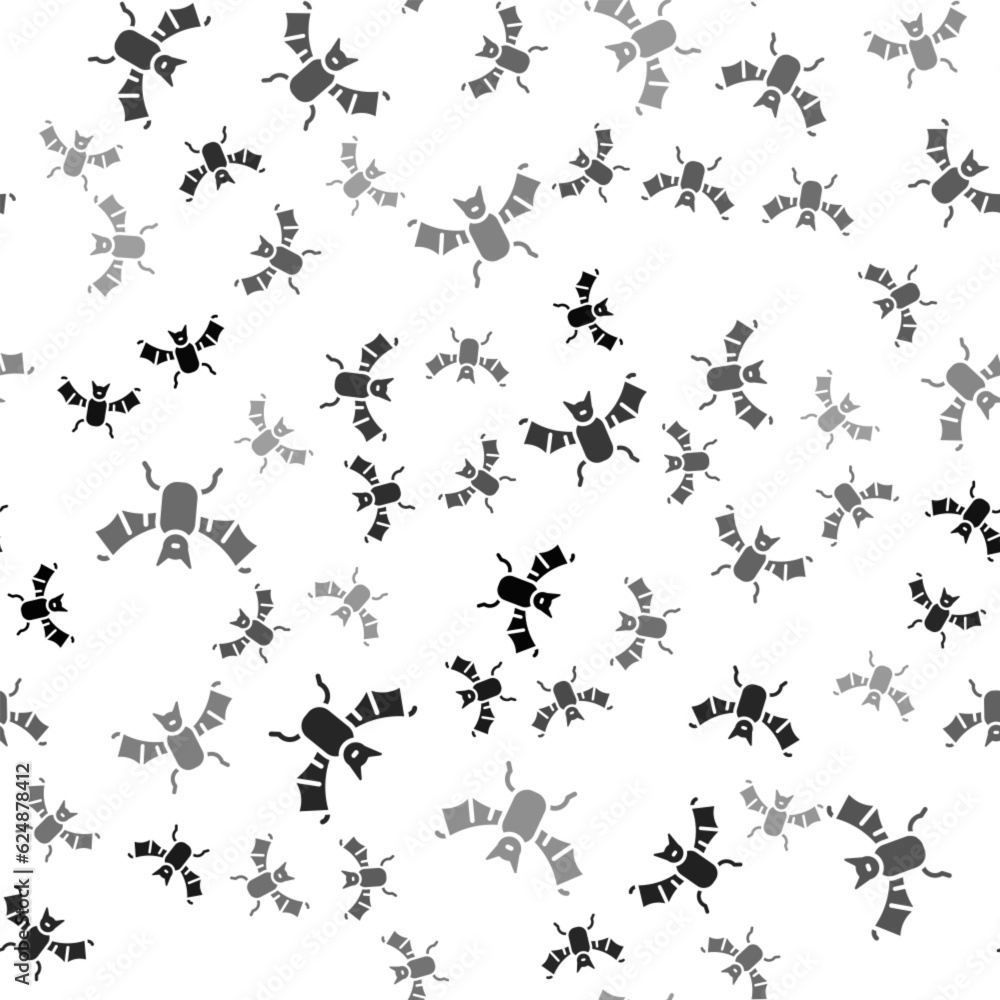 Black Flying bat icon isolated seamless pattern on white background. Happy Halloween party. Vector