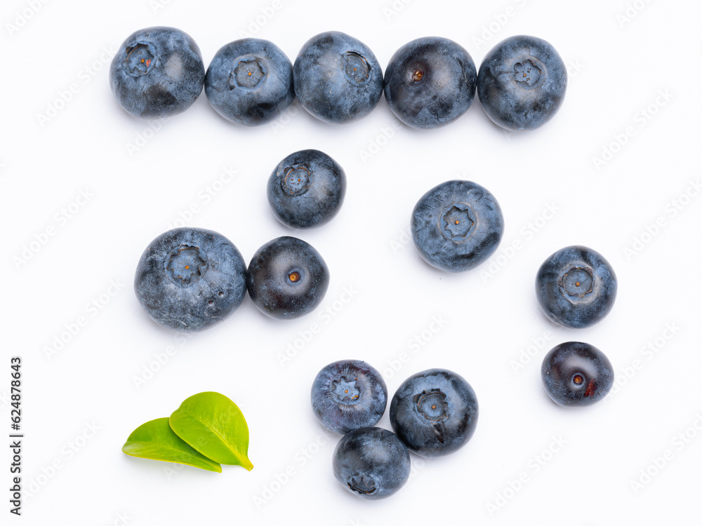 Blueberry isolated. Blueberries with leaves on white. Blueberries on a white background. Full depth of field. Blueberry isolated. Blueberries with leaves on white. Blueberries on a white background. Full depth of field.
