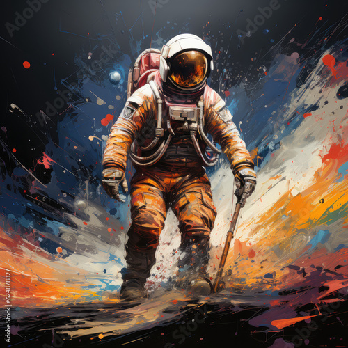 abstract astronaut painting doing random activities, wallpaper background image photo