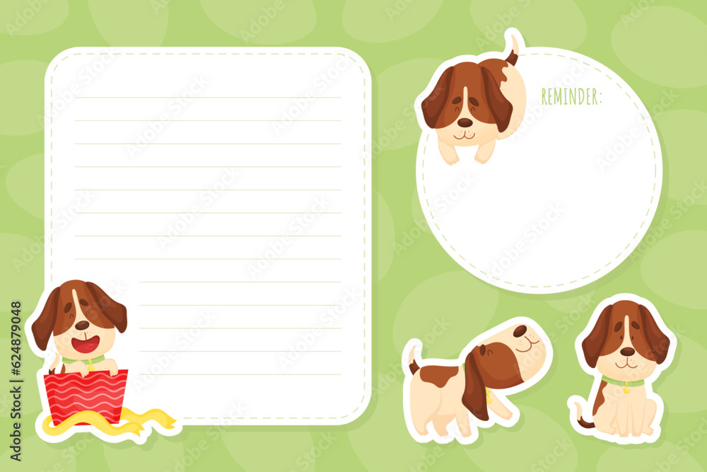 Cartoon Beagle Dog Character Note or Reminder Card Vector Template Cartoon Beagle Dog Character Note or Reminder Card Vector Template