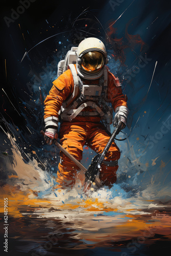 abstract astronaut painting doing random activities, wallpaper background image photo