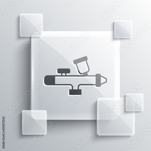 Grey Paint spray gun icon isolated on grey background. Square glass panels. Vector