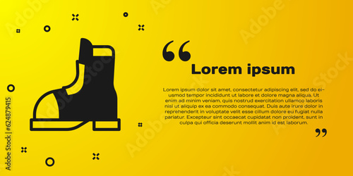 Black Hunter boots icon isolated on yellow background. Vector