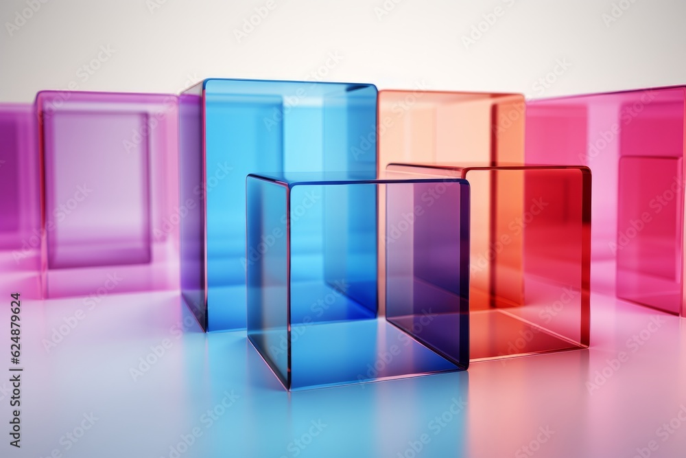 3d illustration of colorful glass cubes with reflection on white background. 3d illustration of colorful glass cubes with reflection on white background.